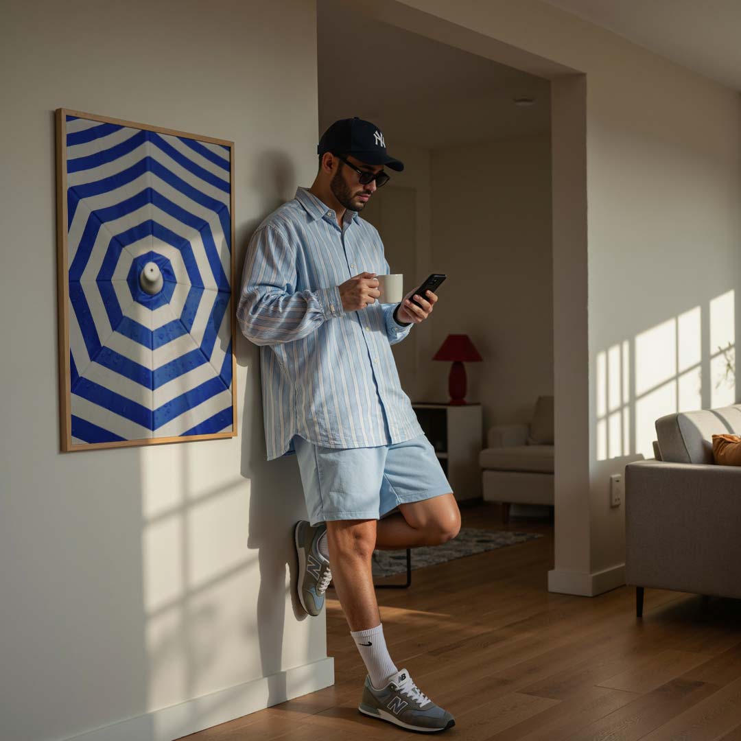 Blauwwitte Paraplu Poster-WallArtistic