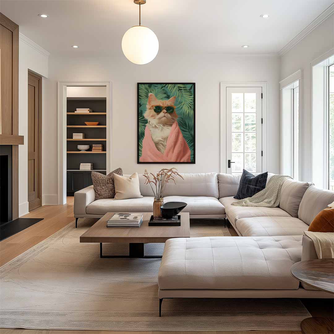 Trendy Kat met Zonnebril Kunstwerk-canvas-dibond-plexiglas-wanddecoratie-WallArtistic