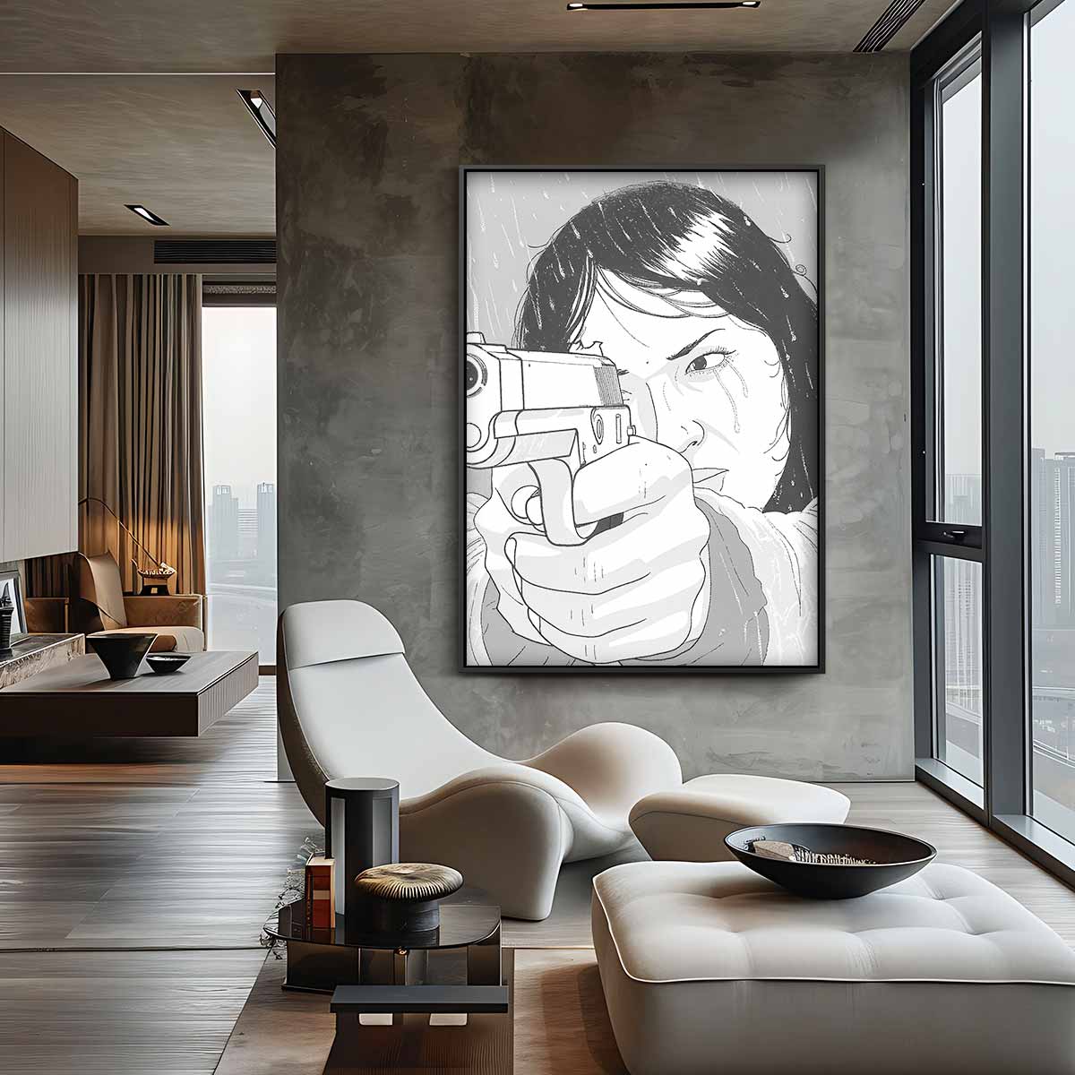 Stoere Illustratie in Stripstijl Kunstwerk-canvas-dibond-plexiglas-wanddecoratie-WallArtistic