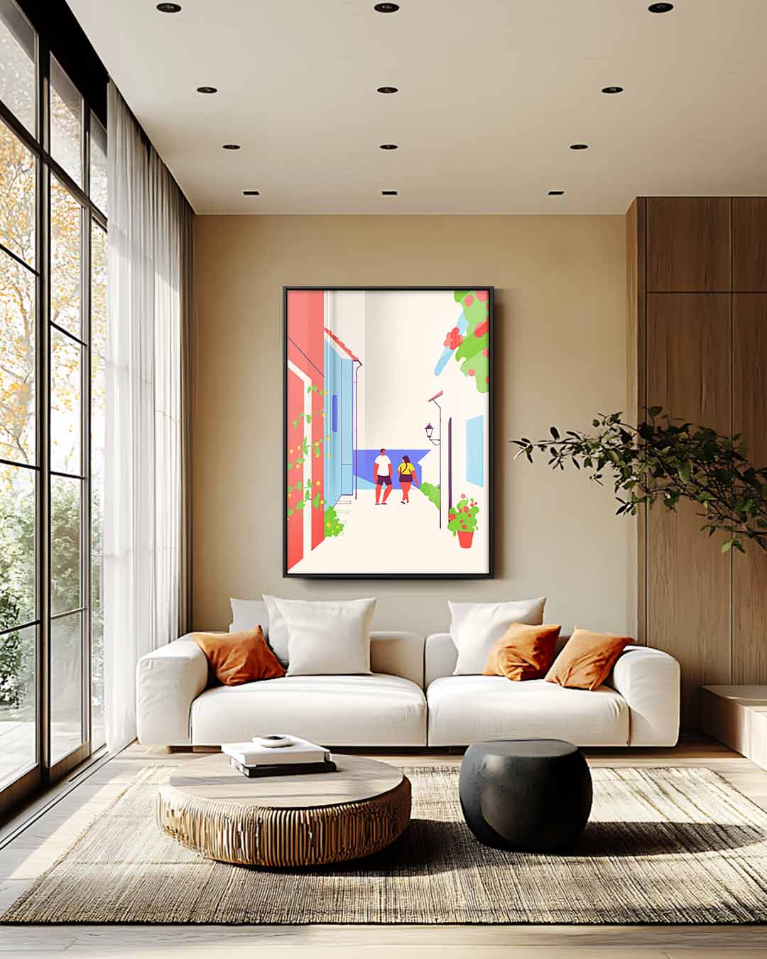 Kleurrijke Stadswandeling Kunstwerk-canvas-dibond-plexiglas-wanddecoratie-WallArtistic