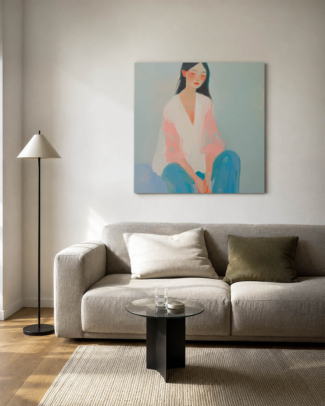 Dromerige vrouwenzitting Kunstwerk