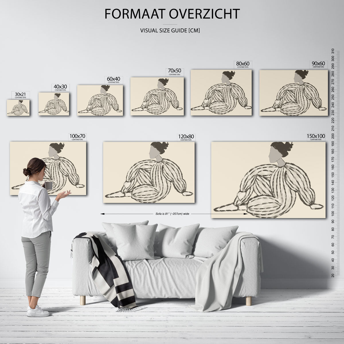 Zittende figuur met gestreepte kleding Poster