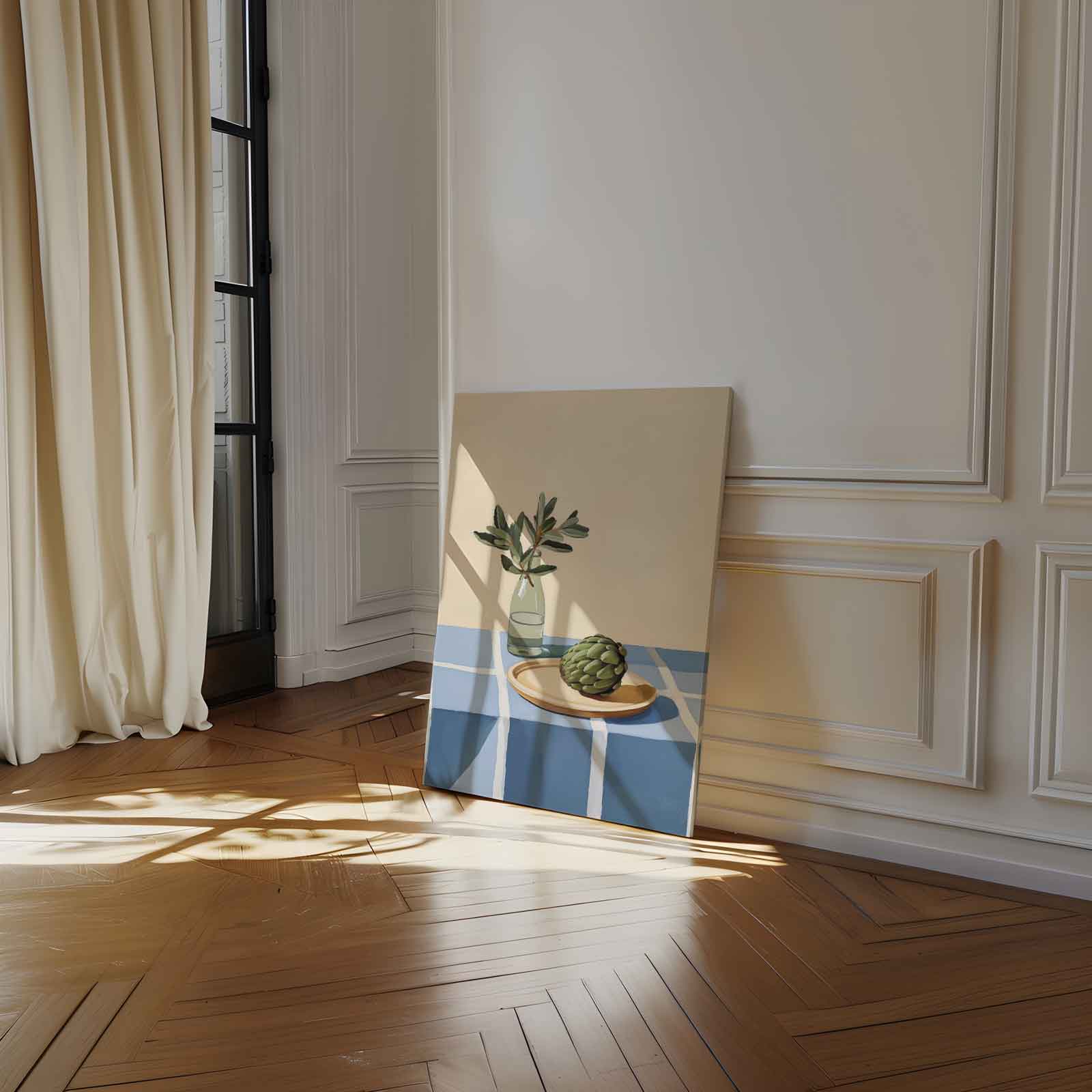 Stilleven met Artisjok en Fles Kunstwerk-canvas-dibond-plexiglas-wanddecoratie-WallArtistic