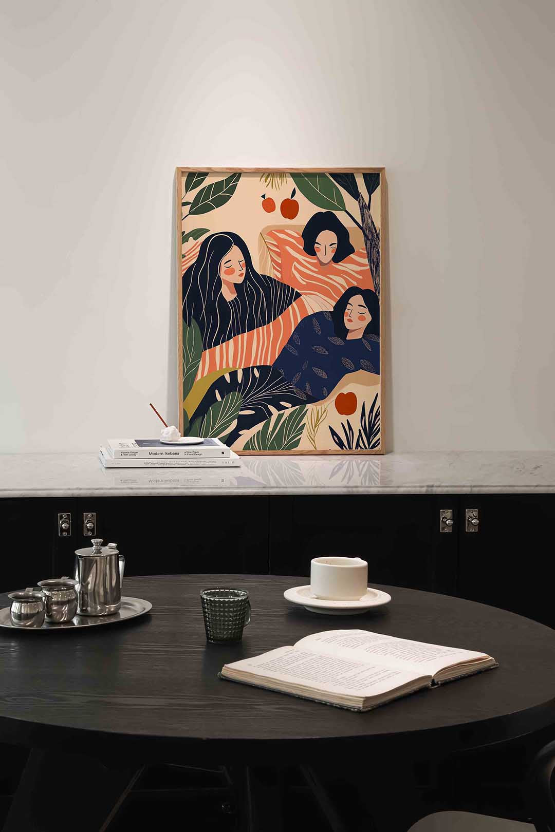 Drie figuren met bladeren Poster