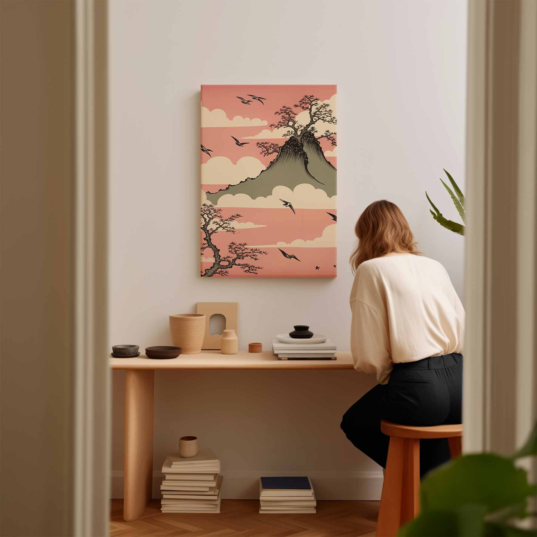 Dromerige Bergen en Vogels Kunstwerk-canvas-dibond-plexiglas-wanddecoratie-WallArtistic