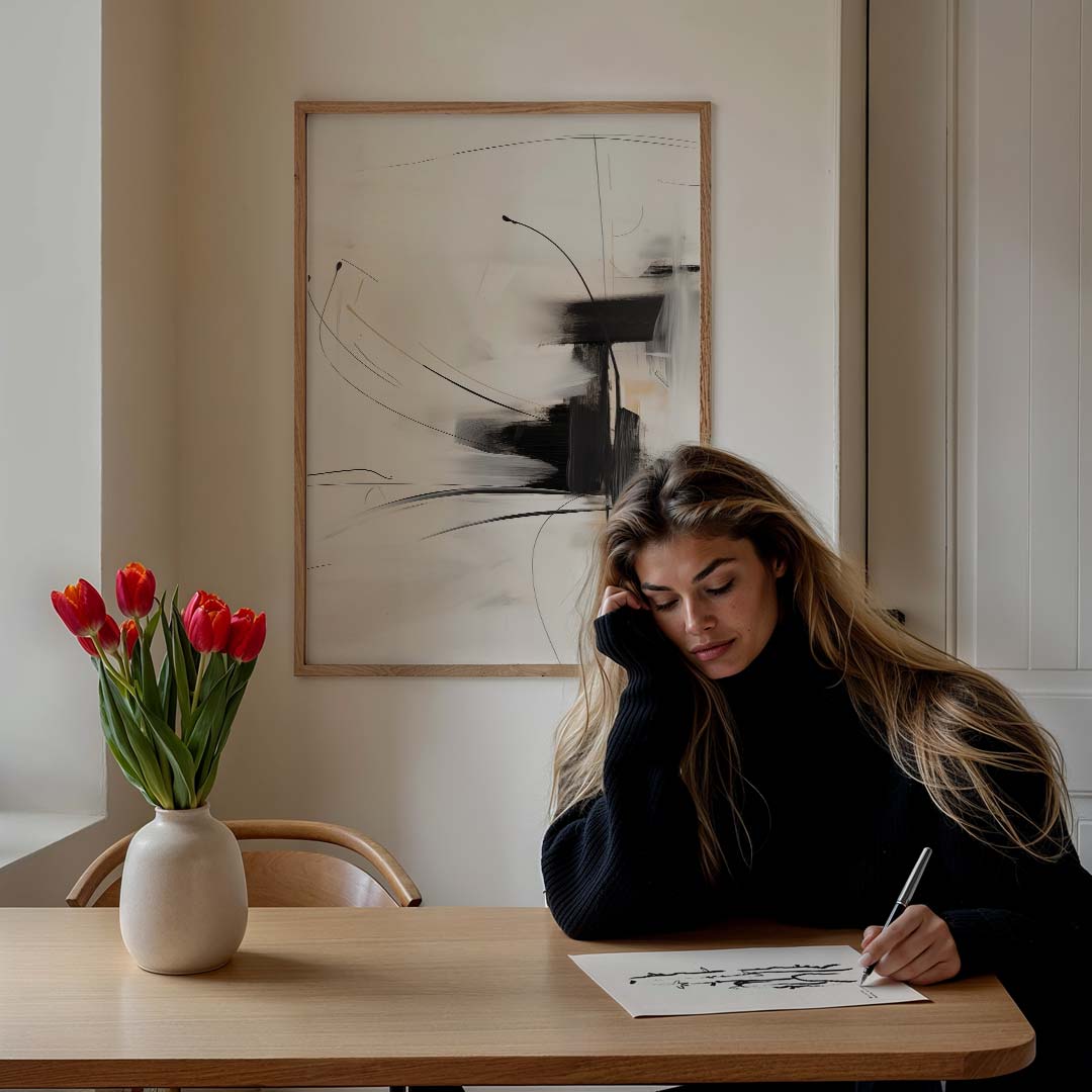 Elegante Abstractie in Zwart en Wit Poster-WallArtistic