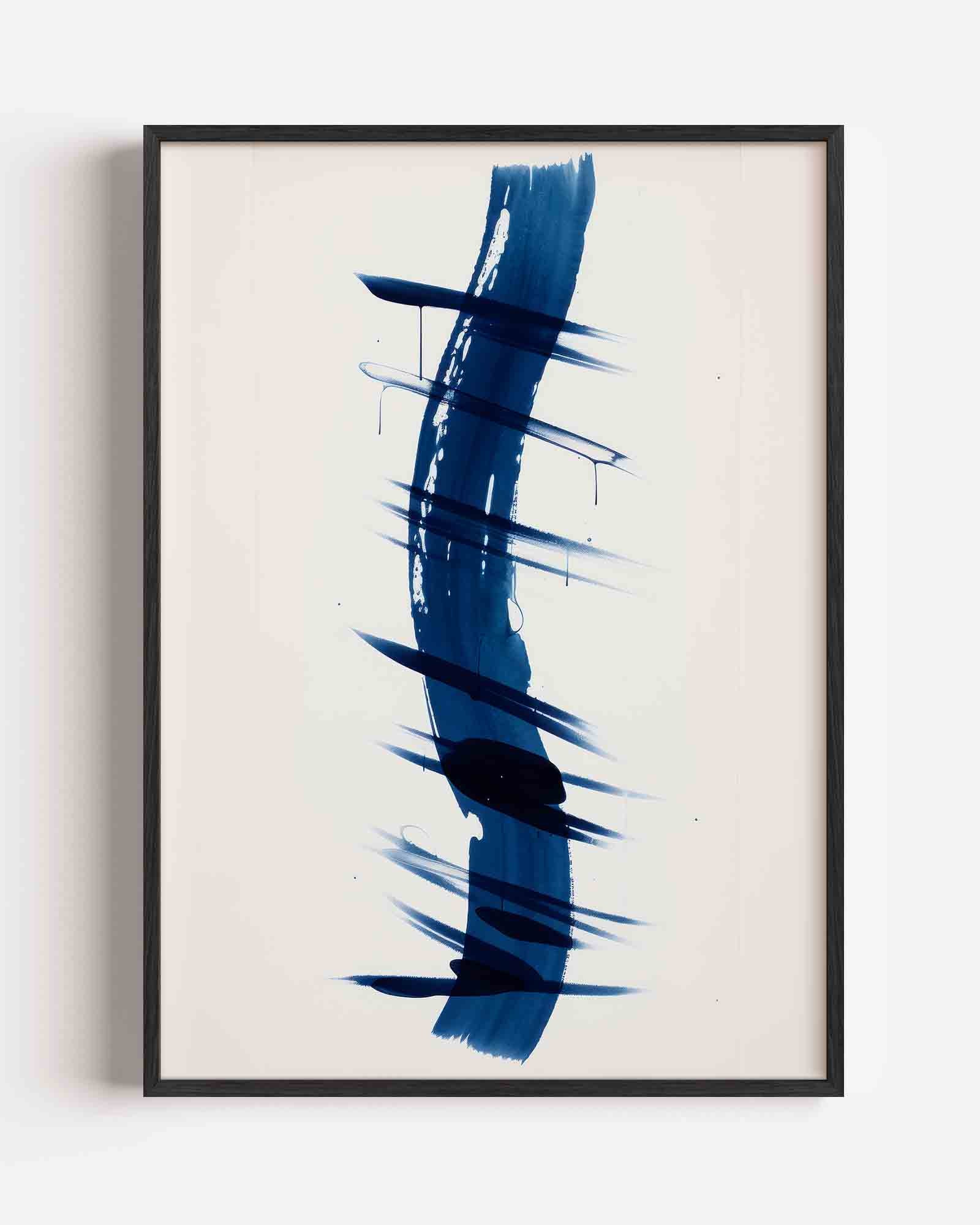 Blauwe penseelstreken Poster