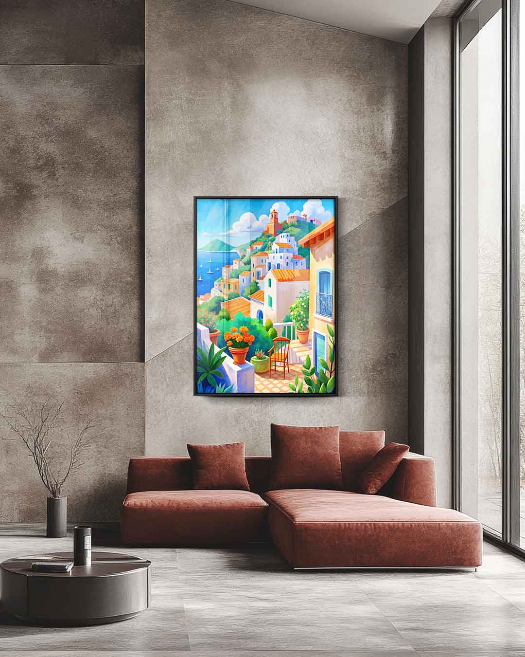 Zonnige Mediterrane Terras Kunstwerk-canvas-dibond-plexiglas-wanddecoratie-WallArtistic