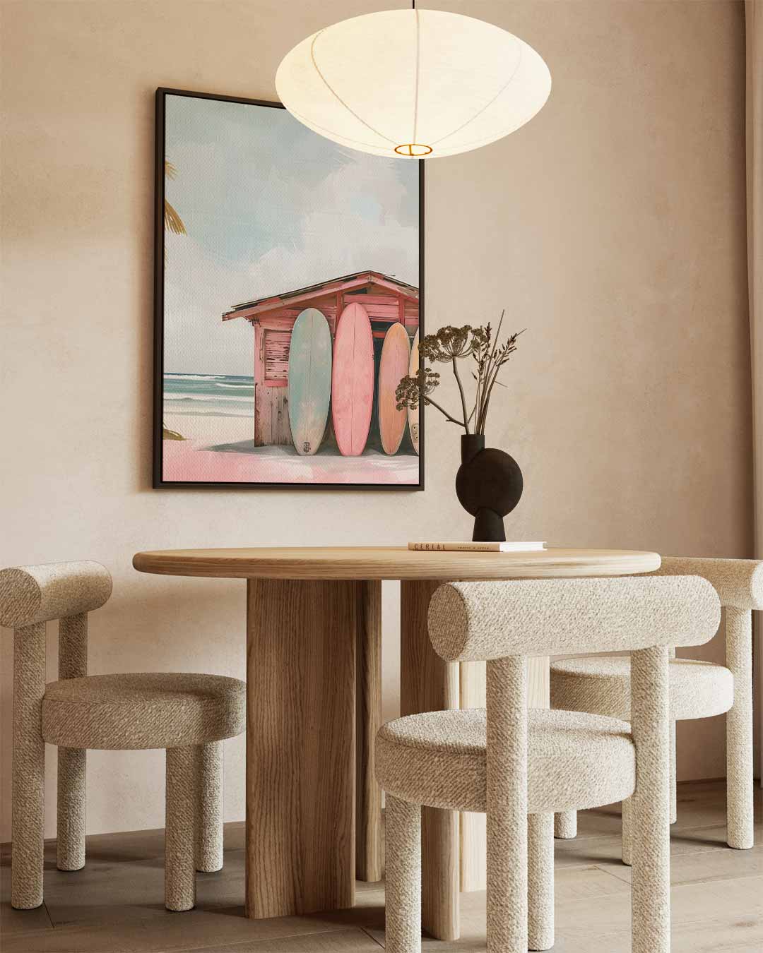 Strandhut met Surfplanken Kunstwerk-canvas-dibond-plexiglas-wanddecoratie-WallArtistic