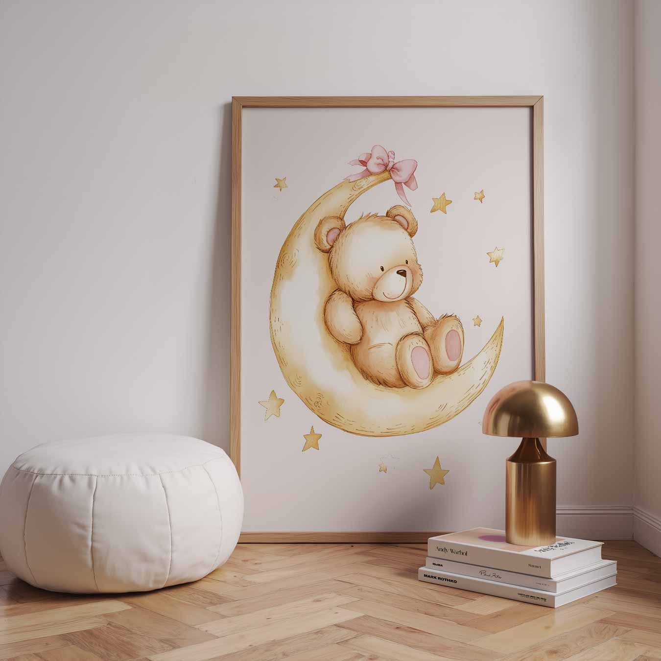 Schattige Beer op de Maan Poster-WallArtistic