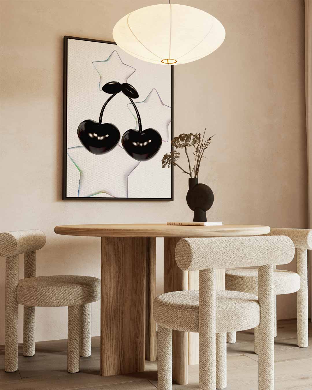Spelende Kersen en Sterren Kunstwerk-canvas-dibond-plexiglas-wanddecoratie-WallArtistic