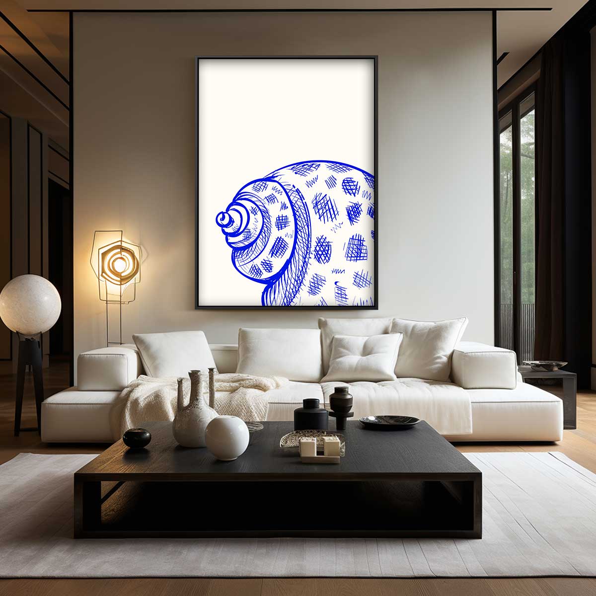 Blauwe Schelp Schets Kunstwerk-canvas-dibond-plexiglas-wanddecoratie-WallArtistic