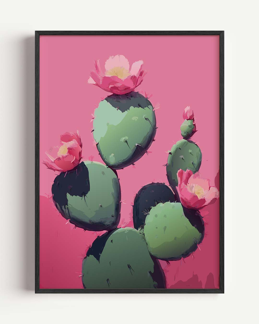 Bloeiende Cactus op Roze Achtergrond Poster-WallArtistic