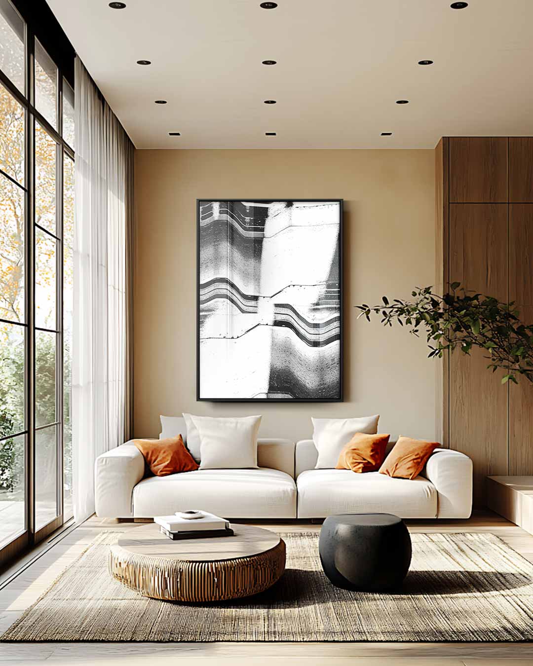 Golvende Contrastlijnen Kunstwerk-canvas-dibond-plexiglas-wanddecoratie-WallArtistic