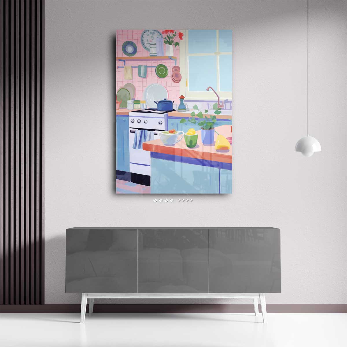 Kleurrijke Keukenidylle Kunstwerk-canvas-dibond-plexiglas-wanddecoratie-WallArtistic