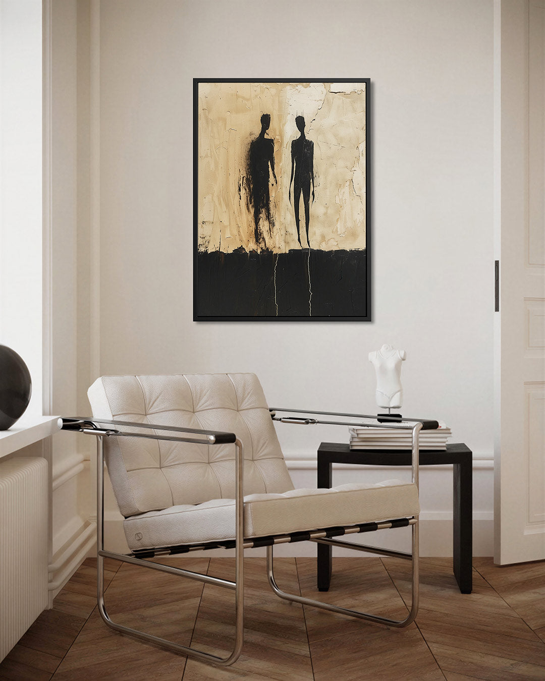 Schaduwfiguren op beige Kunstwerk