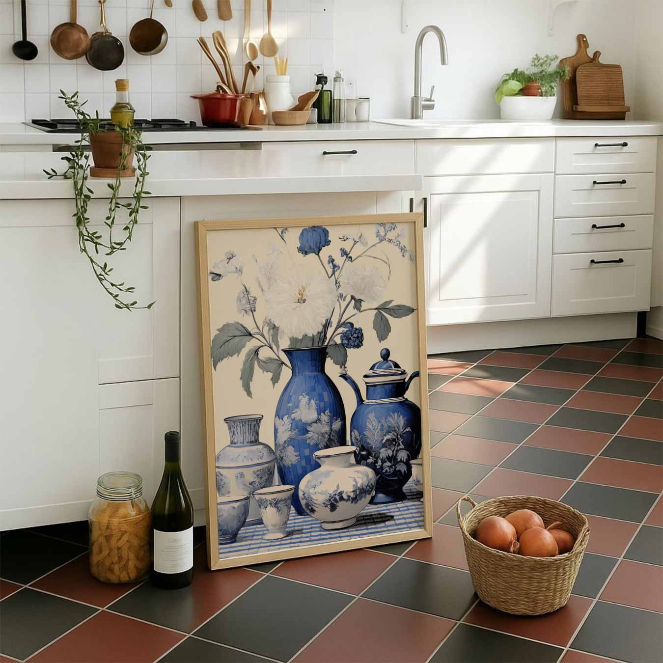 Tijdloze Bloemenpracht in Blauw Poster