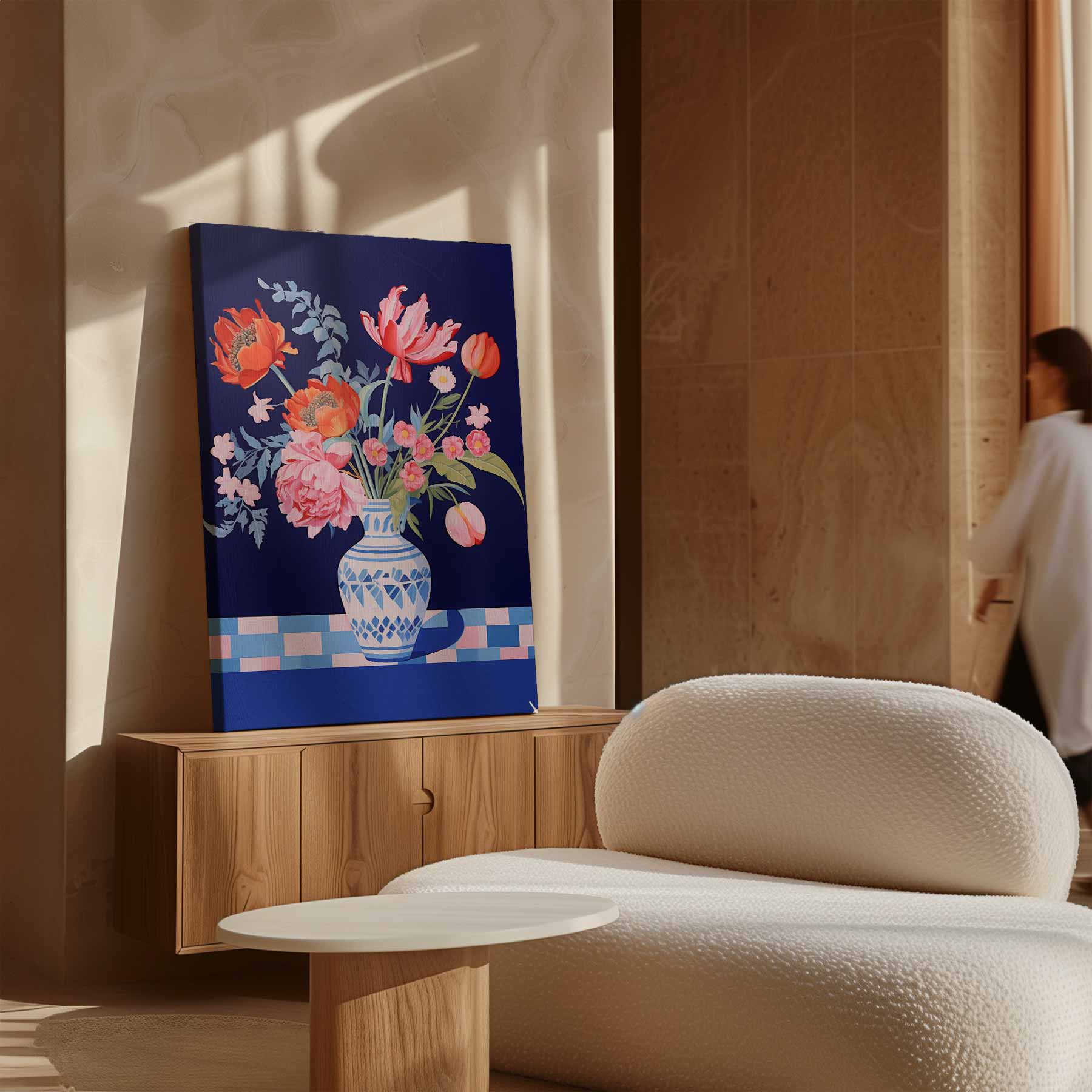Bloemenpracht in Blauwe Vaas Kunstwerk-canvas-dibond-plexiglas-wanddecoratie-WallArtistic
