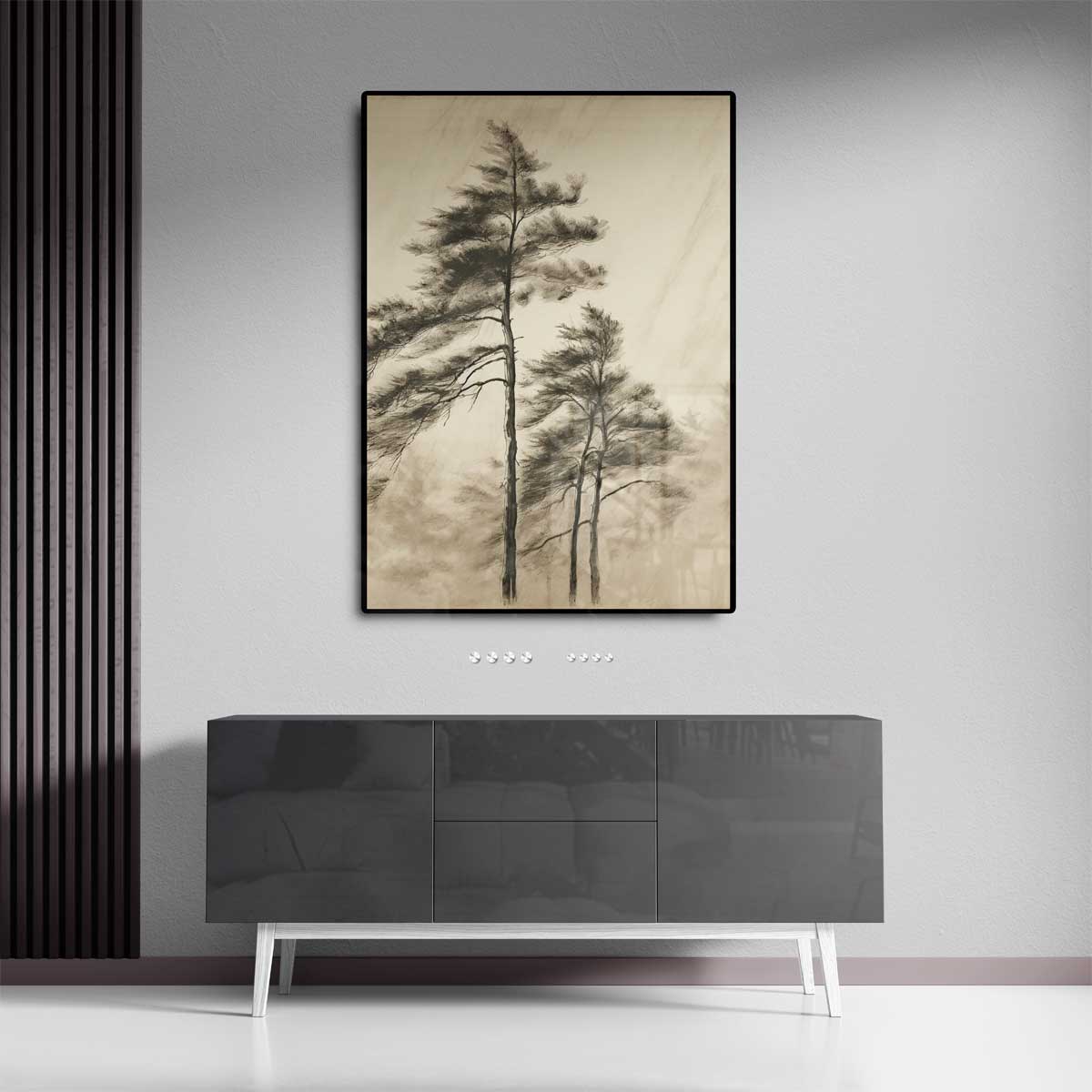 Sereen Boslandschap in Potlood Kunstwerk-canvas-dibond-plexiglas-wanddecoratie-WallArtistic