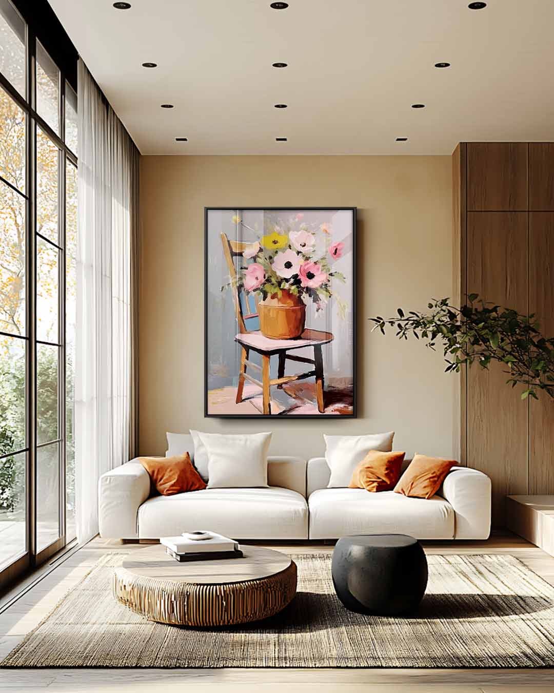 Bloemenpracht op Stoel Kunstwerk-canvas-dibond-plexiglas-wanddecoratie-WallArtistic