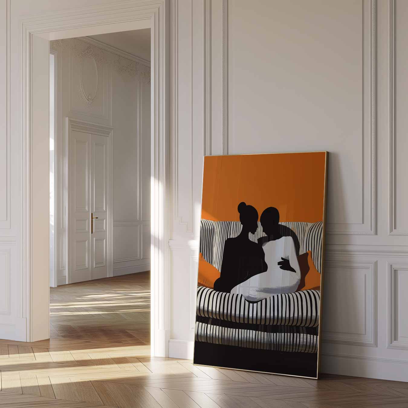 Intieme Silhouetten op Stijlvolle Bank Poster