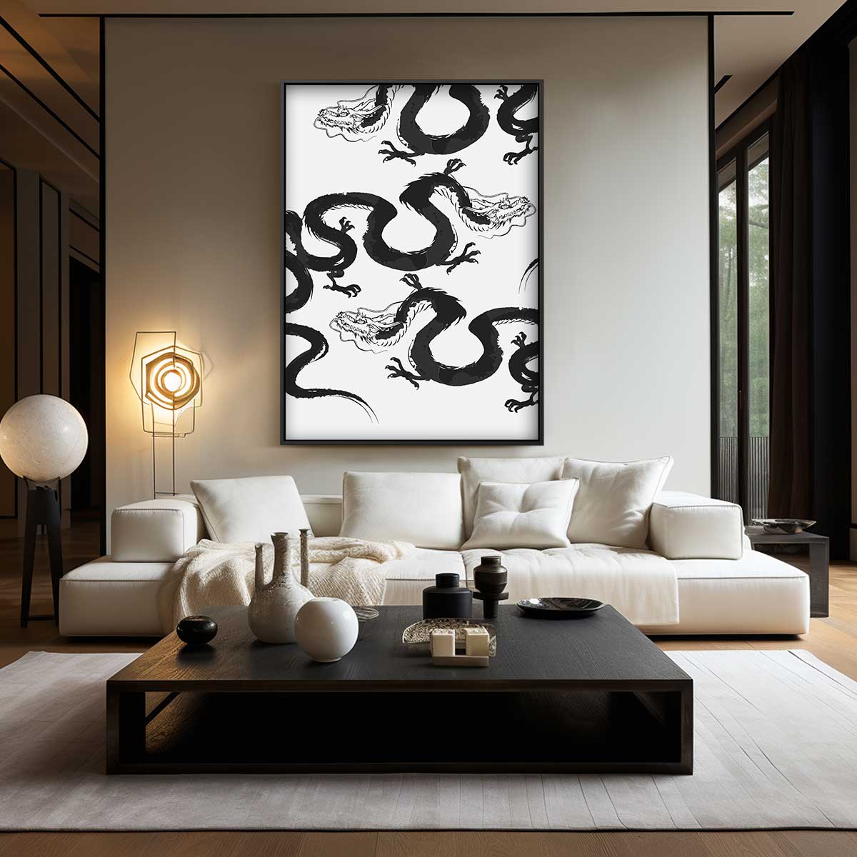 Dynamisch Drakenpatroon Kunstwerk-canvas-dibond-plexiglas-wanddecoratie-WallArtistic