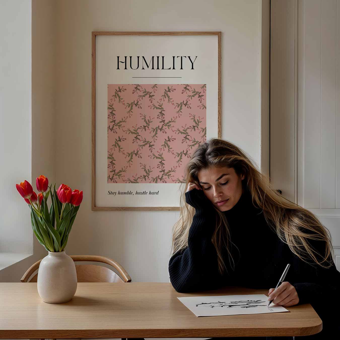 Elegante Humility Bloemenposter