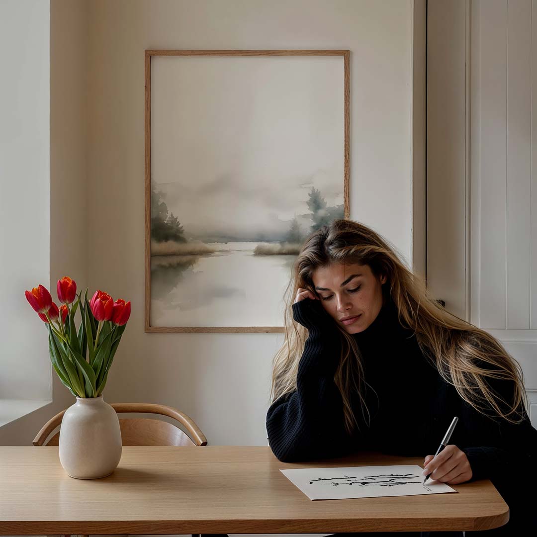 Rustgevende Waterlandschap Poster-WallArtistic