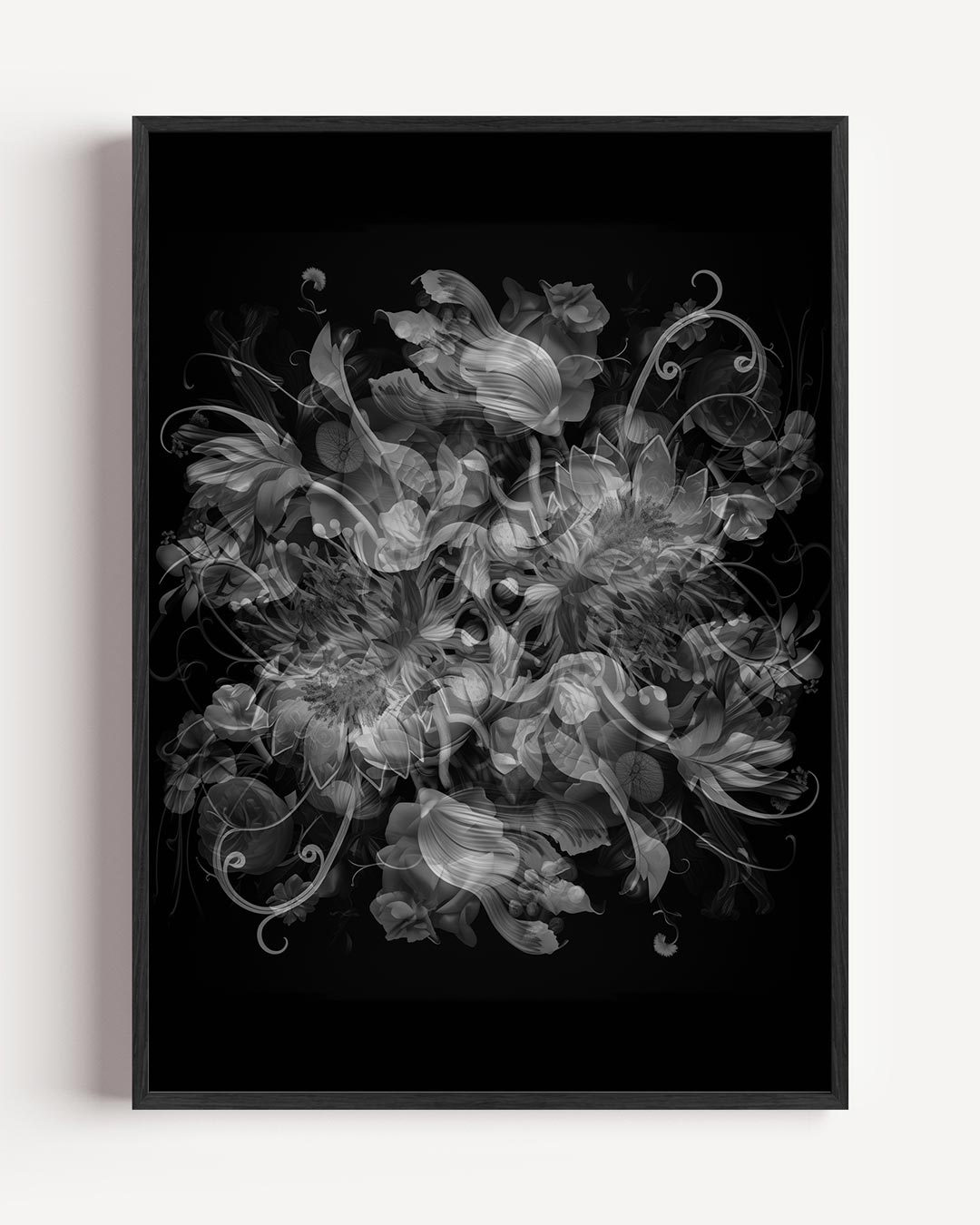 Mystieke Bloemenpracht in Zwart-Wit Poster-WallArtistic