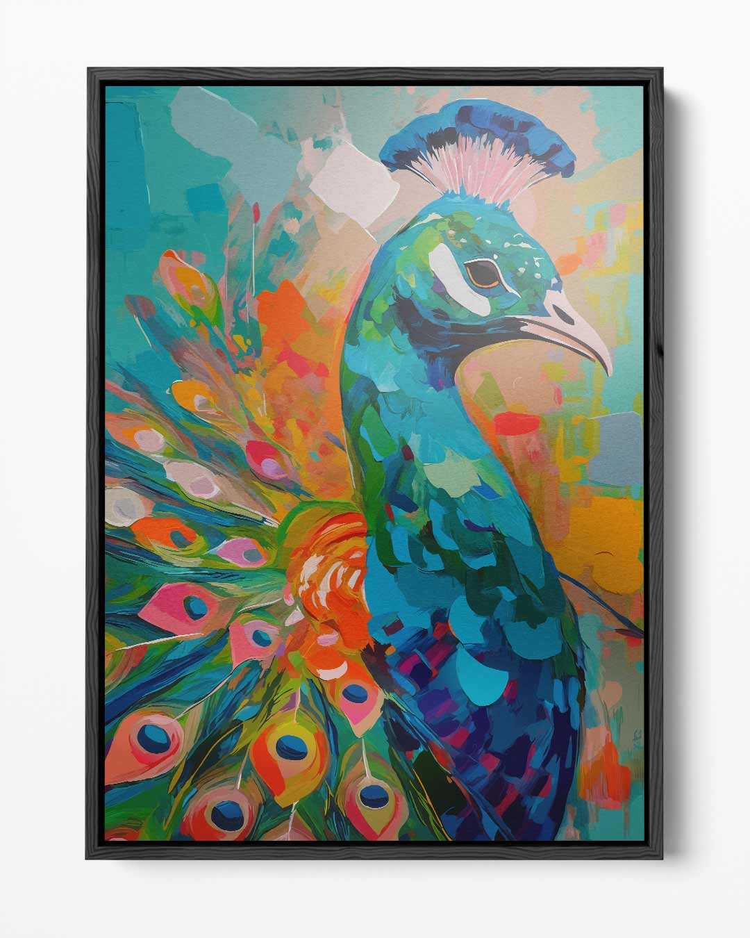 Kleurrijke Pauw Schilderij Kunstwerk-canvas-dibond-plexiglas-wanddecoratie-WallArtistic
