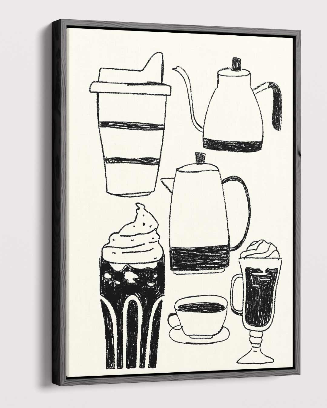 Koffieplezier in Lijnkunst Kunstwerk-canvas-dibond-plexiglas-wanddecoratie-WallArtistic