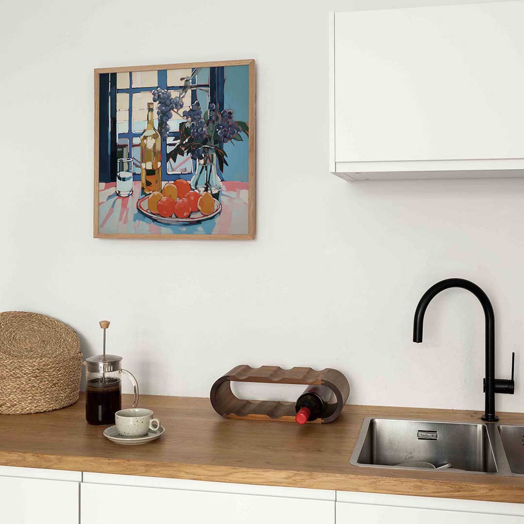 Stilleven met fruit en fles Poster
