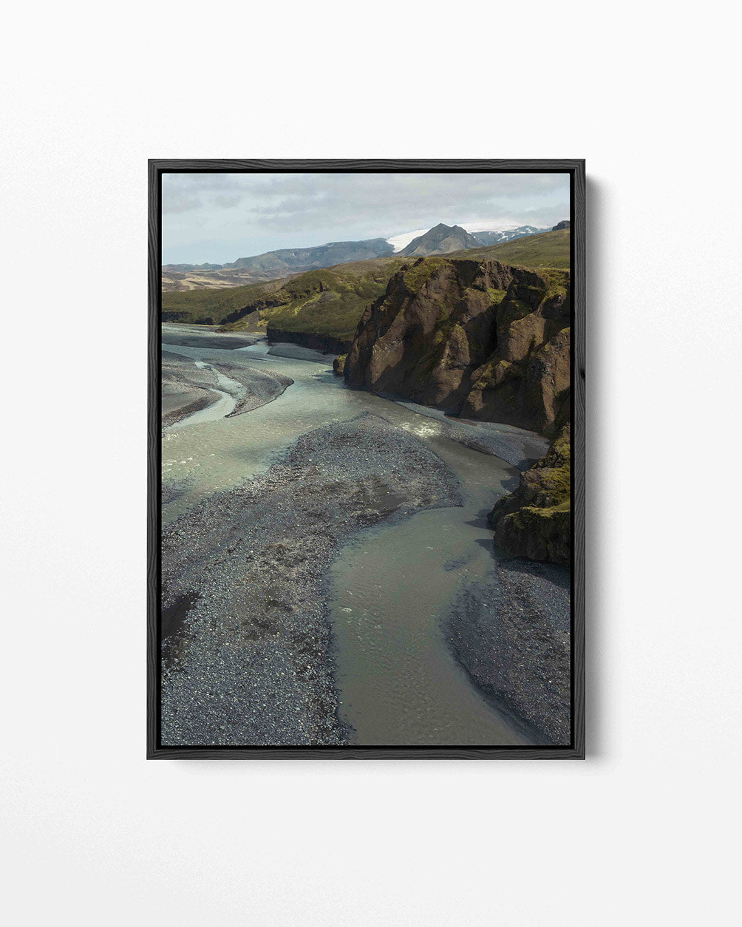 Rivierlandschap met bergen Kunstwerk