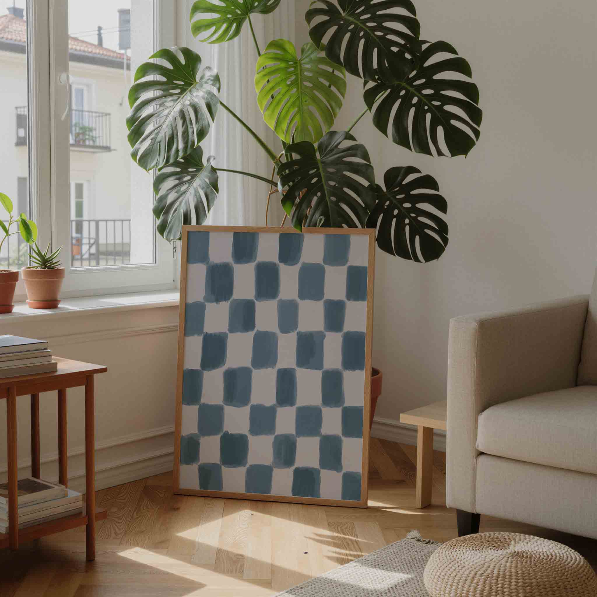 Blauwe vierkanten Poster