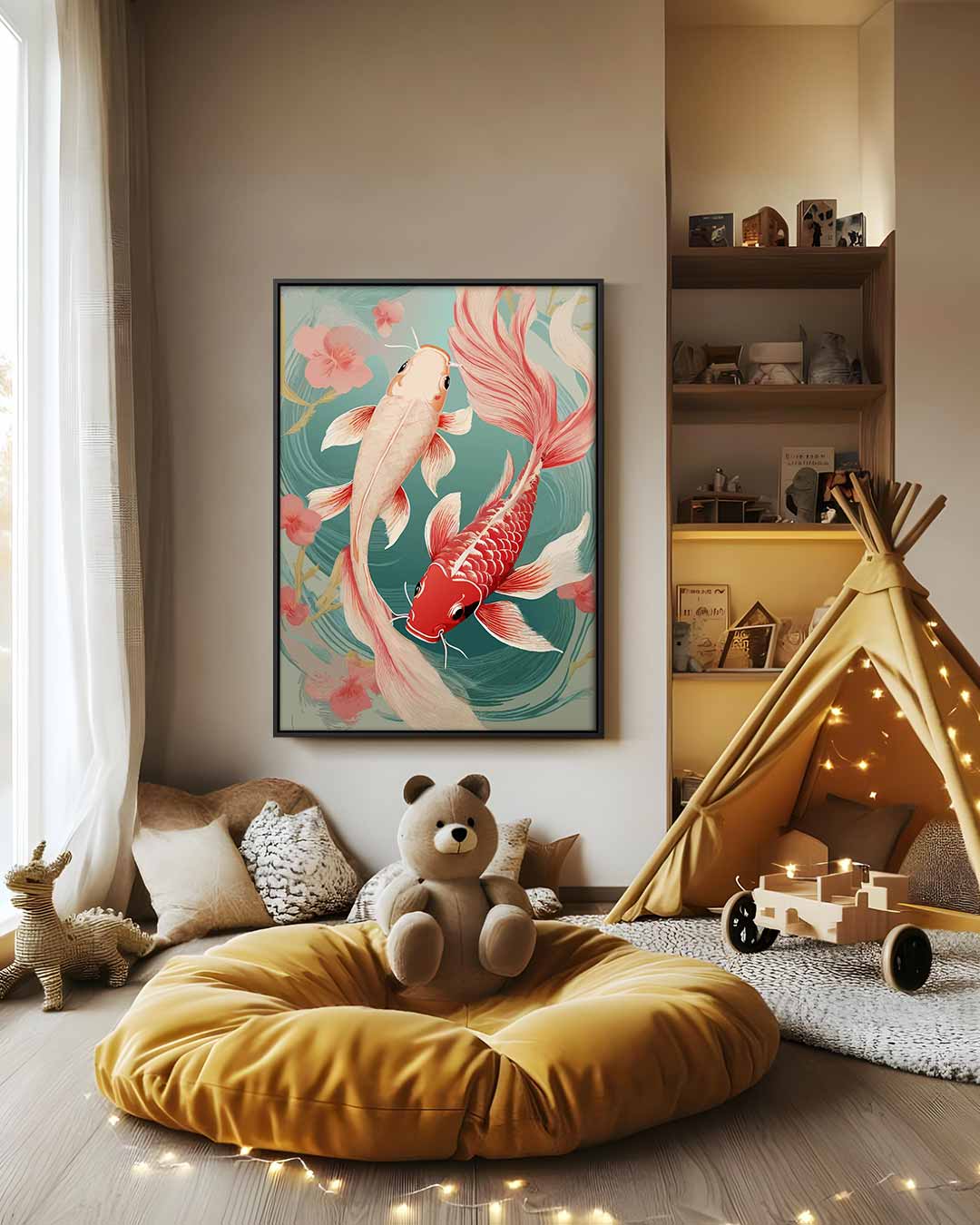 Elegant Koi Vissen Kunstwerk Kunstwerk-canvas-dibond-plexiglas-wanddecoratie-WallArtistic