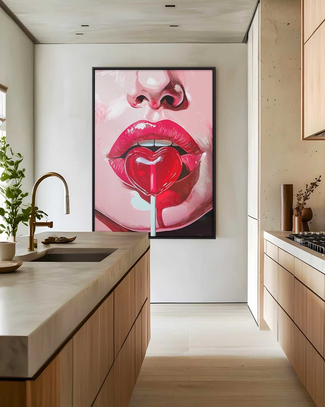 Lippen met Hart Lolly Kunstwerk-canvas-dibond-plexiglas-wanddecoratie-WallArtistic