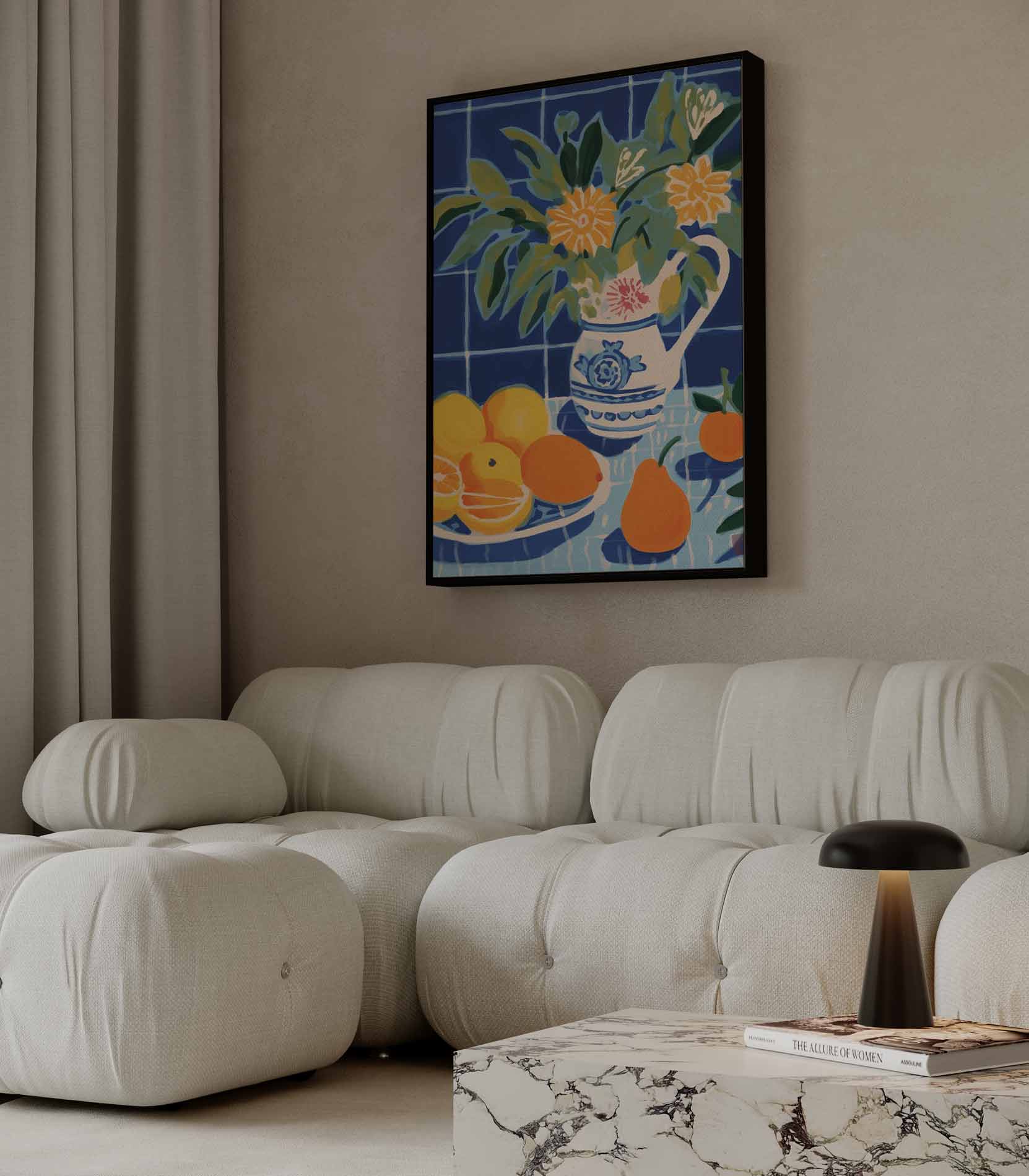 Zomerfruit in Blauwe Keuken Kunstwerk-canvas-dibond-plexiglas-wanddecoratie-WallArtistic