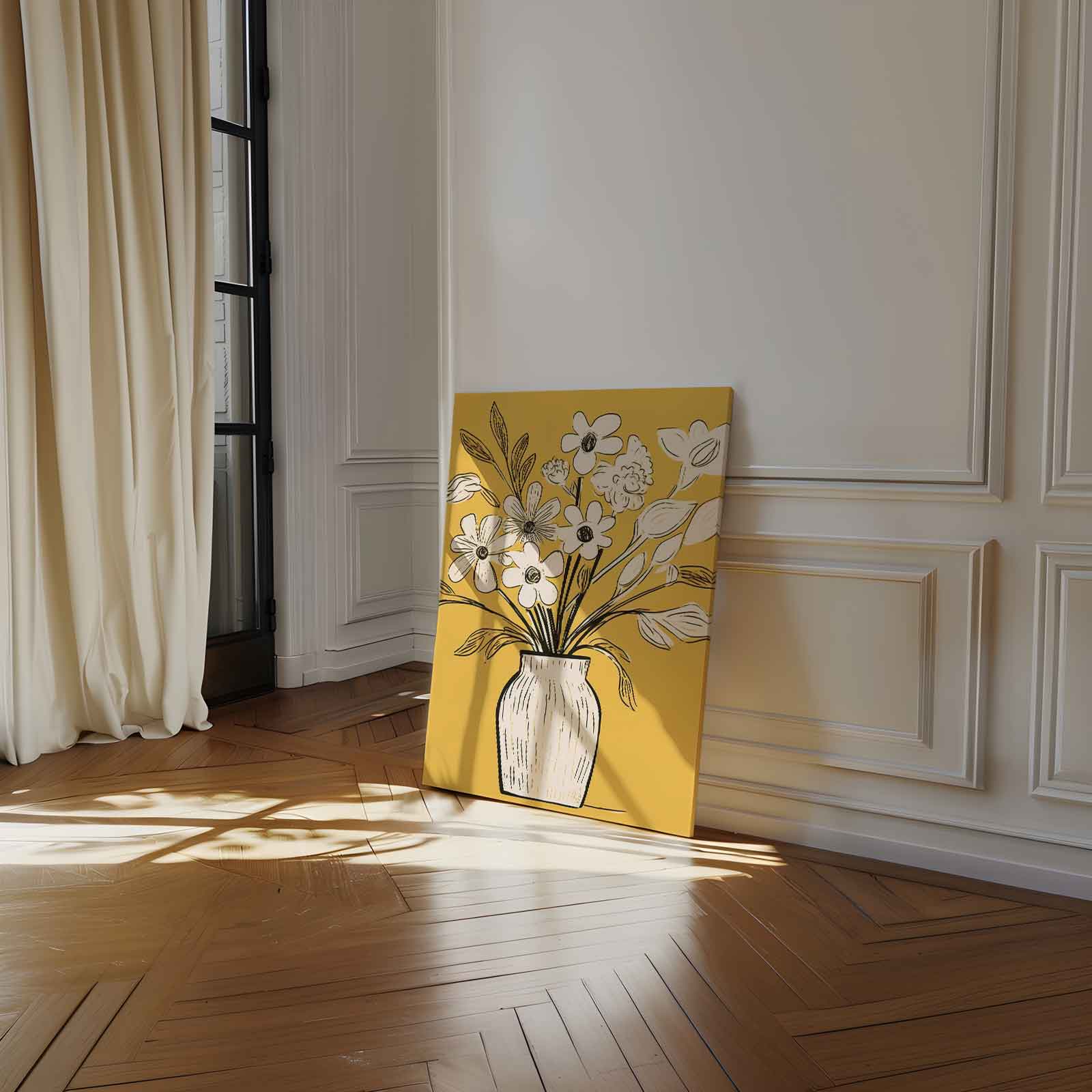 Bloemen in Gele Warmte Kunstwerk-canvas-dibond-plexiglas-wanddecoratie-WallArtistic
