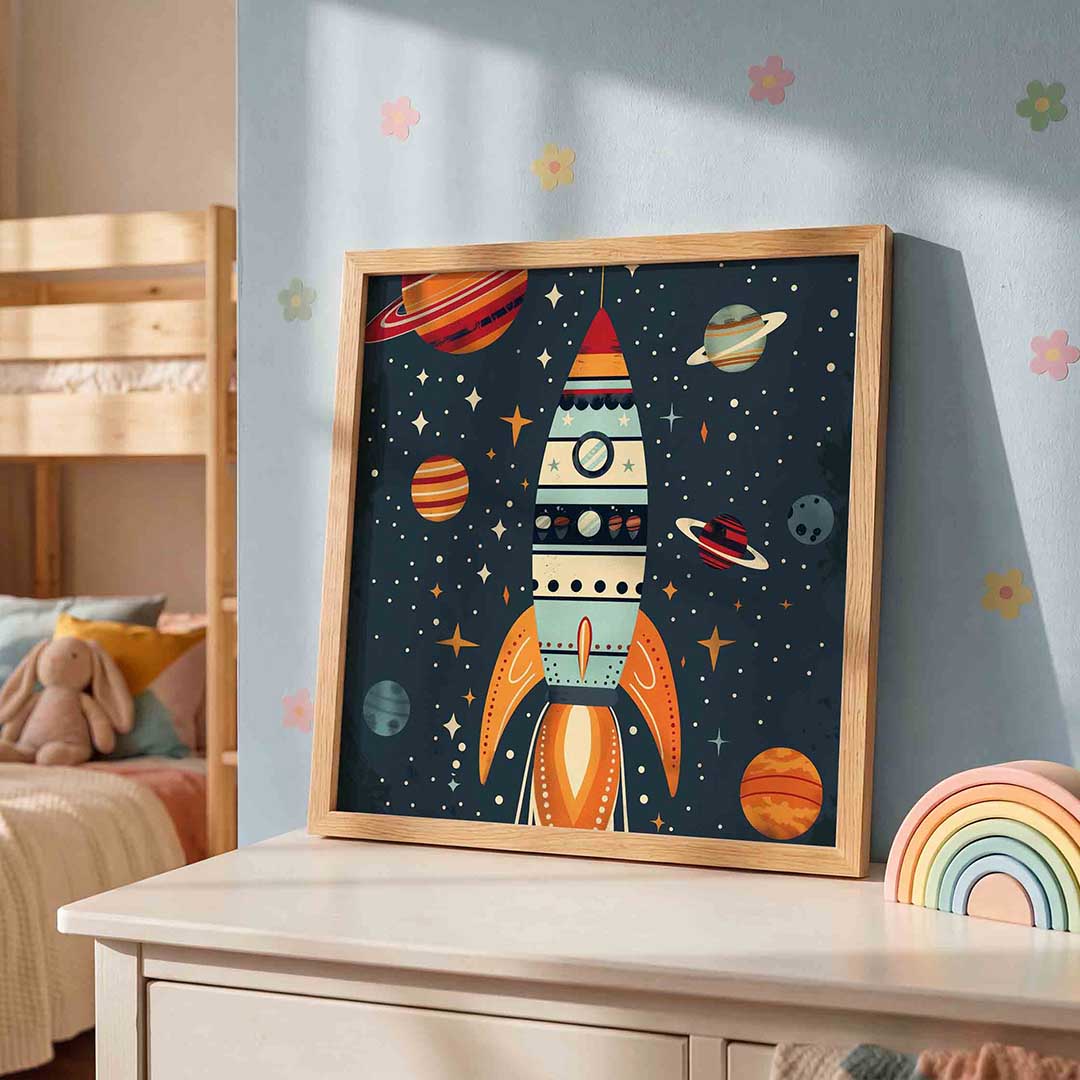 Ruimteraket en planeten Poster