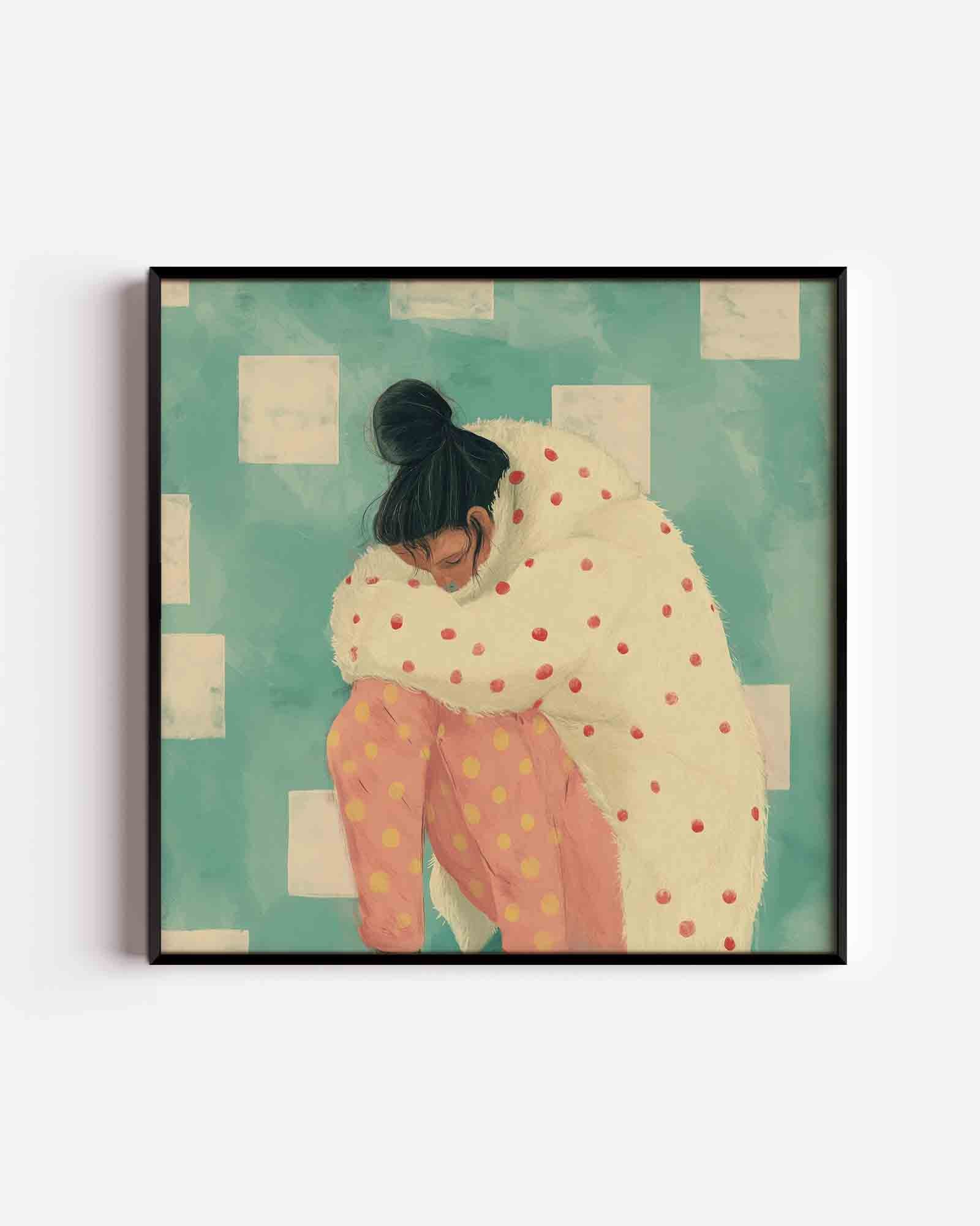 Vrouw in stippenjas Poster