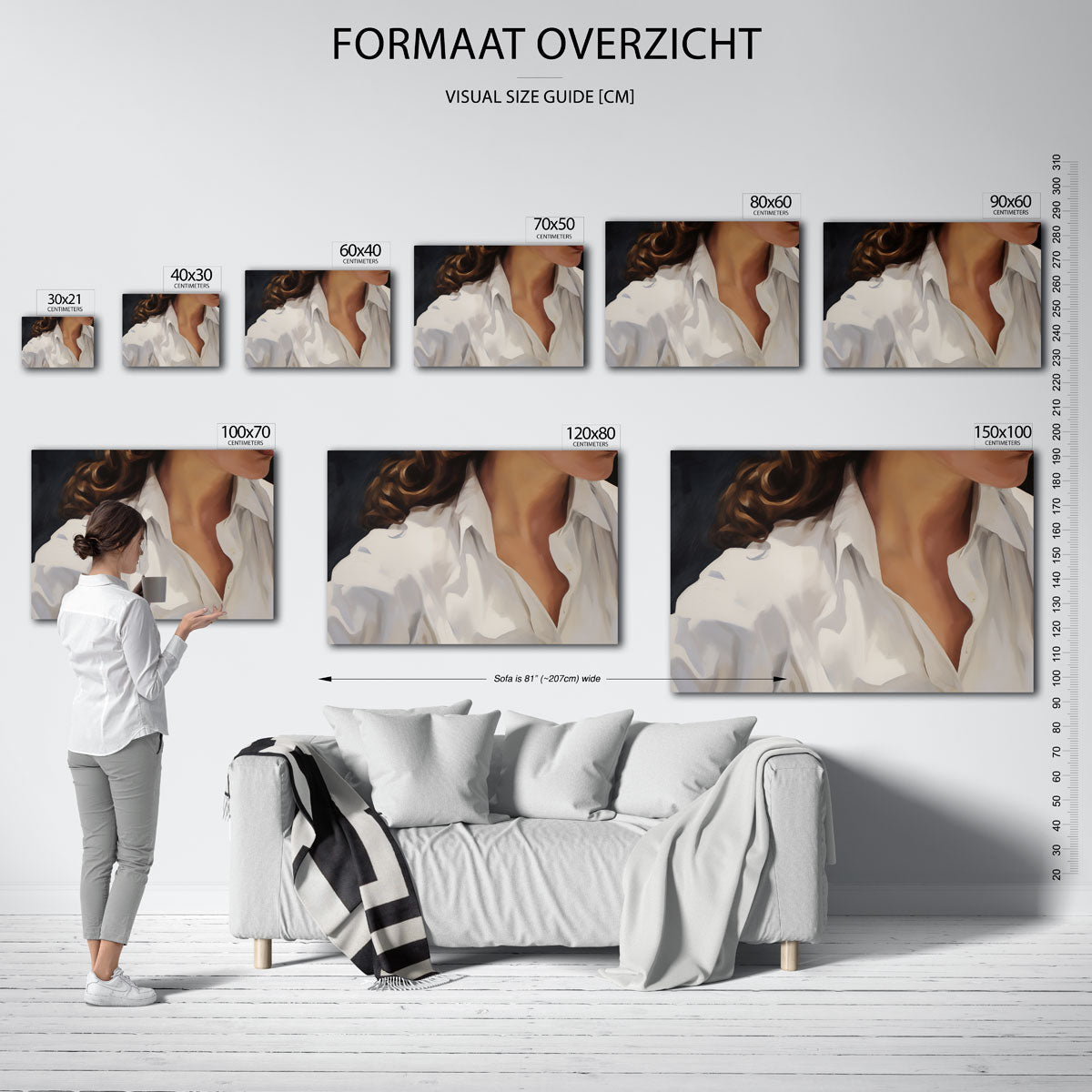Witte blouse en krullend haar Poster