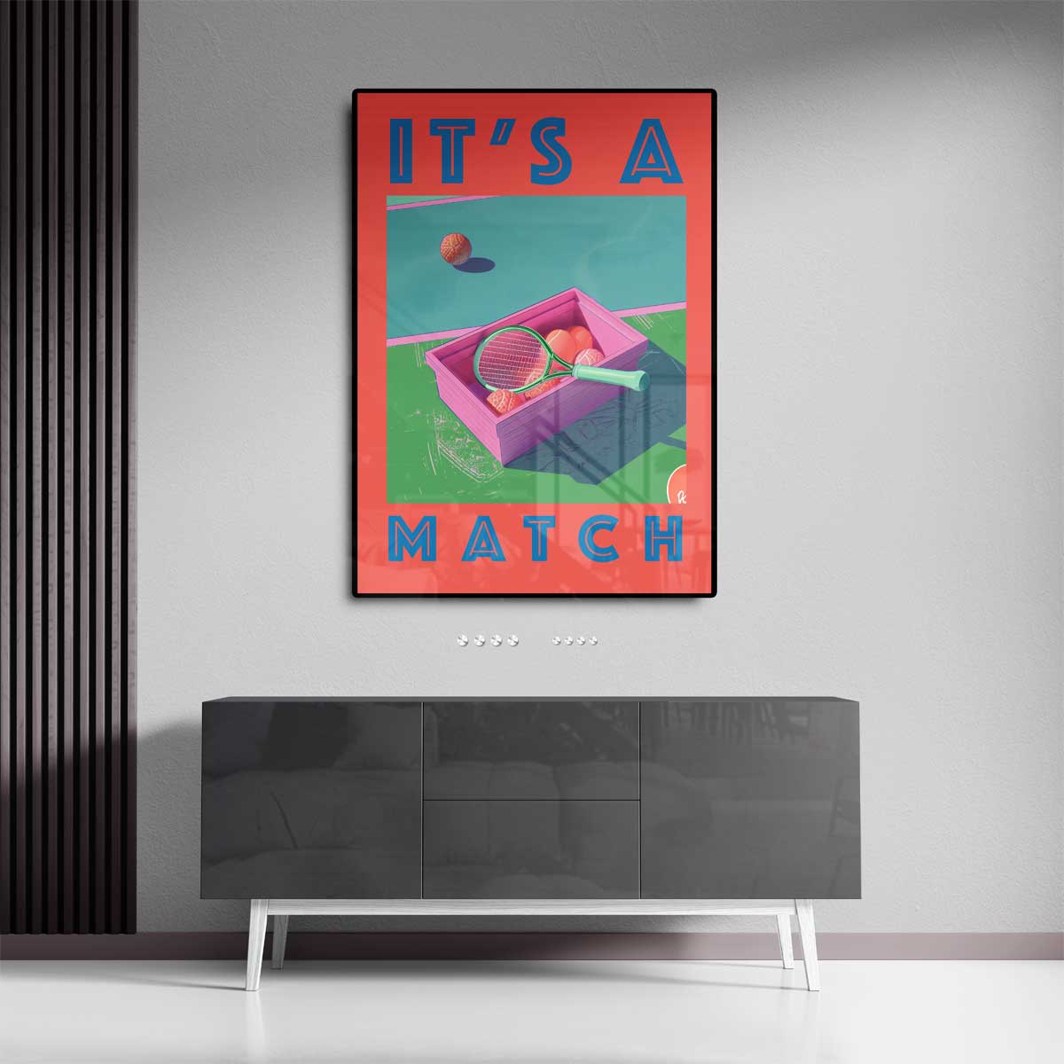 Speelse Tennisdisplay Kunstwerk-canvas-dibond-plexiglas-wanddecoratie-WallArtistic