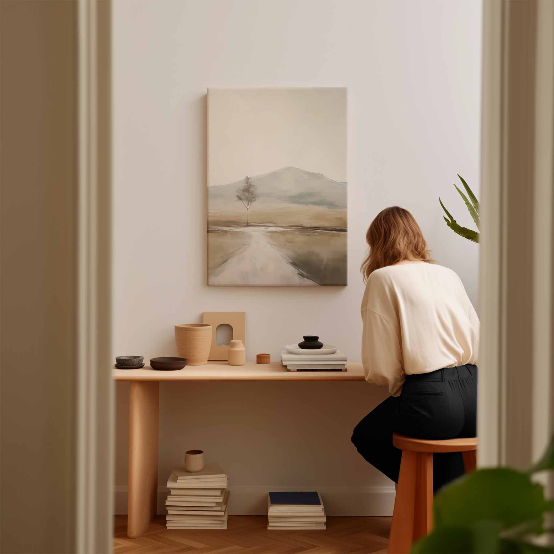 Eenzame Boom in Zacht Landschap Kunstwerk-canvas-dibond-plexiglas-wanddecoratie-WallArtistic