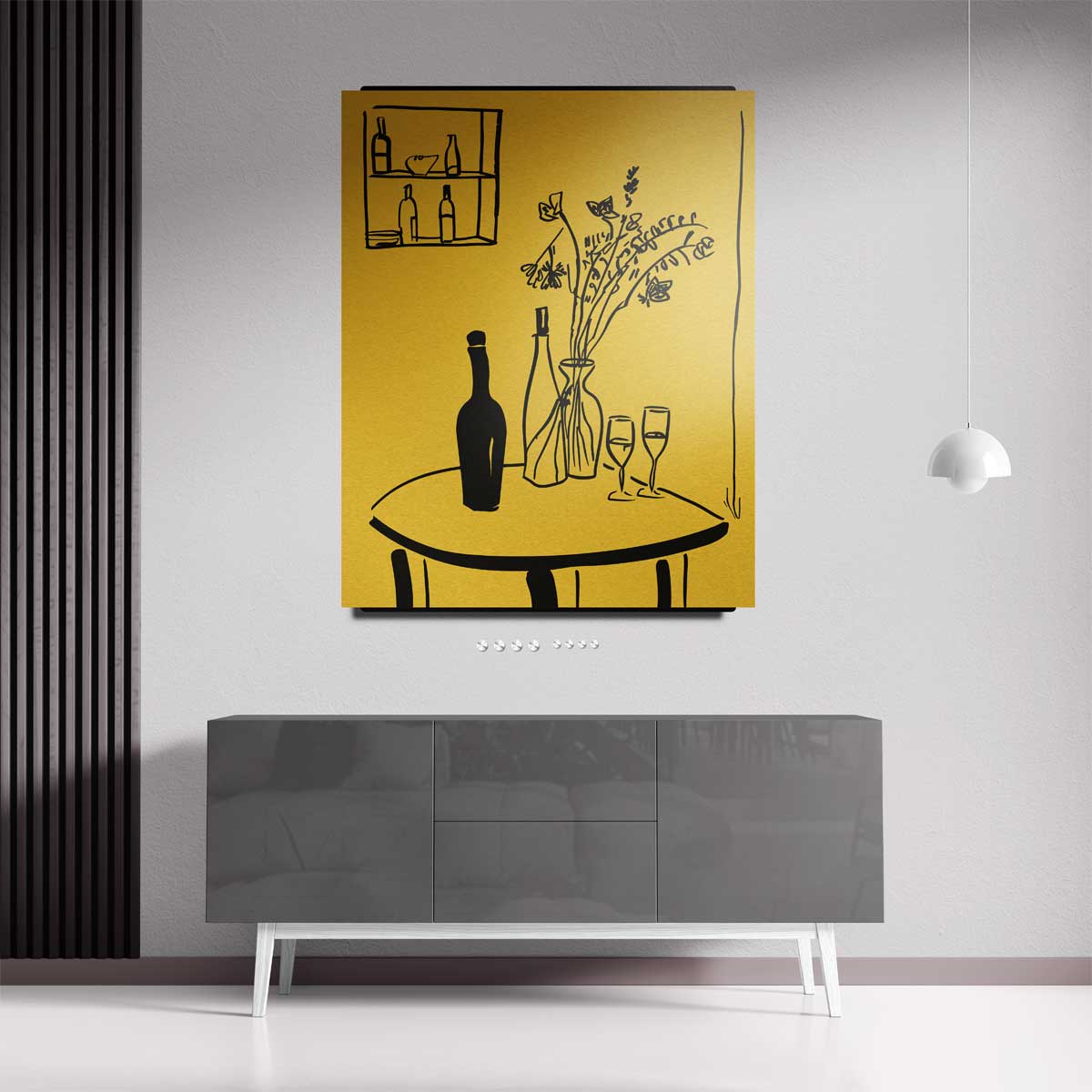 Lijnkunst Stillleven op Gele Achtergrond Kunstwerk-canvas-dibond-plexiglas-wanddecoratie-WallArtistic