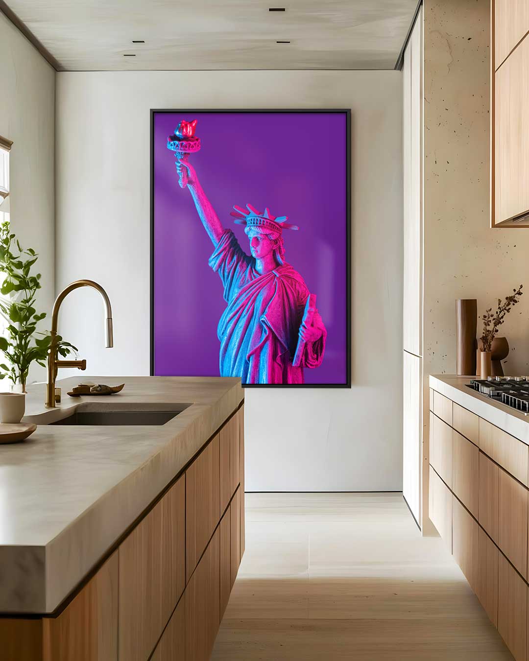 Vrijheidsbeeld in Neonkleuren Kunstwerk-canvas-dibond-plexiglas-wanddecoratie-WallArtistic