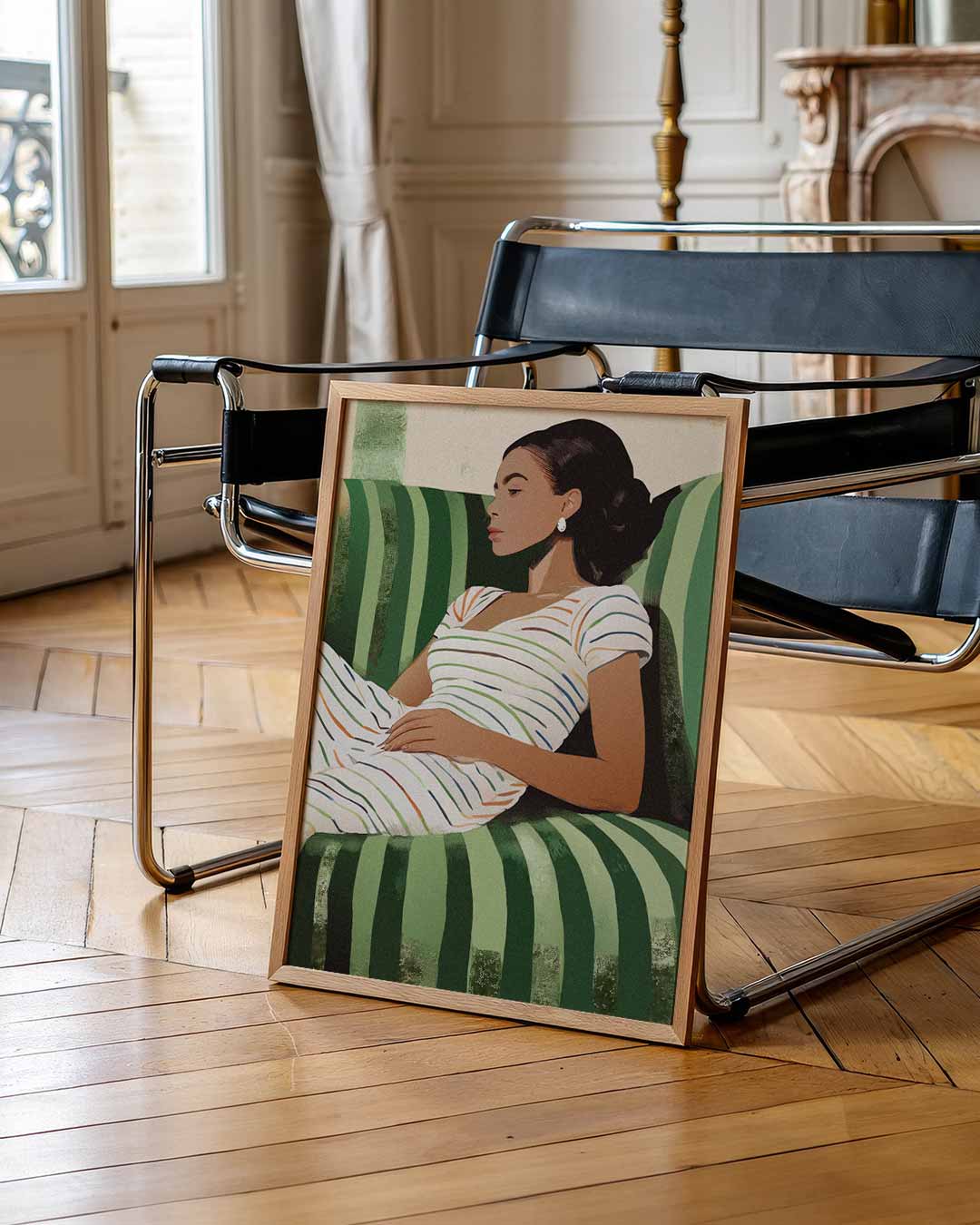 Chique Gestreepte Vrouwelijke Portretposter