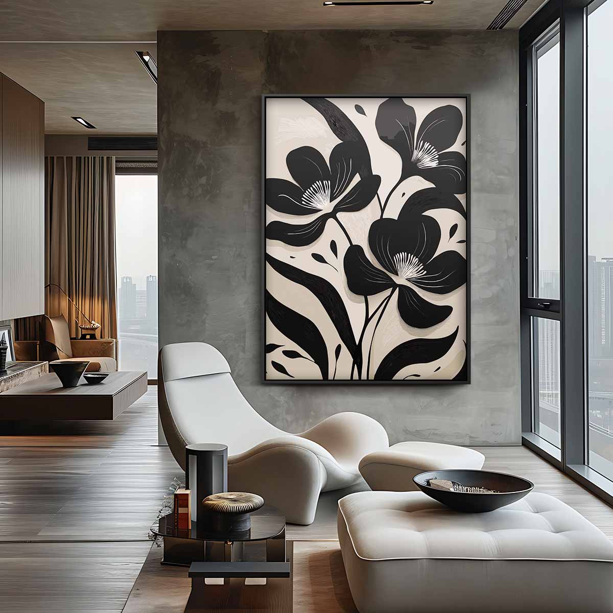 Zwart-Witte Bloemenpracht Kunstwerk-canvas-dibond-plexiglas-wanddecoratie-WallArtistic
