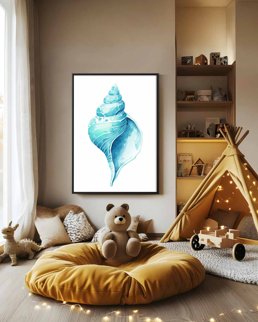 Turquoise Schelp Illustratie Kunstwerk-canvas-dibond-plexiglas-wanddecoratie-WallArtistic