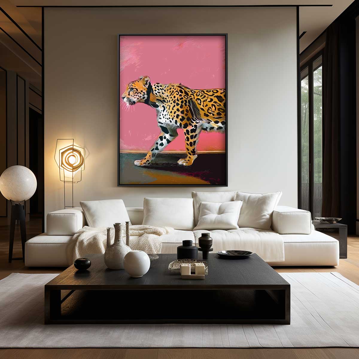 Wandeling van een Luipaard Kunstwerk-canvas-dibond-plexiglas-wanddecoratie-WallArtistic