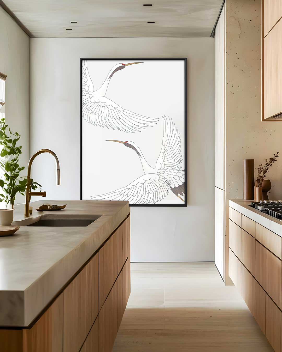 Dansende Kraanvogels Kunstwerk-canvas-dibond-plexiglas-wanddecoratie-WallArtistic